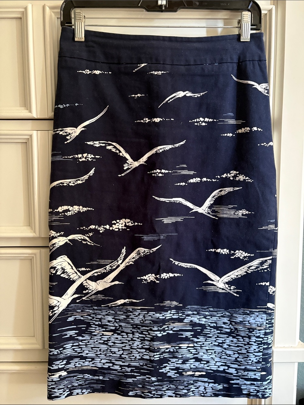 Maeve Navy and cream seagulls pencil skirt